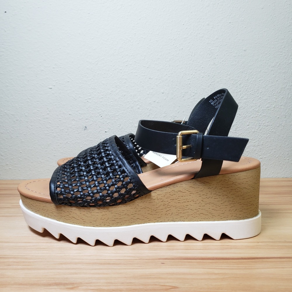 Target Alba Platform Heel Sandals Black Tan Beachy Coastal Chunky Size 10 NWT